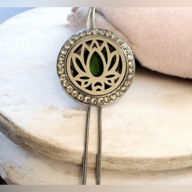 Womens Aromatherapy Namaste Lotus Flower Titanium Steel Adjustable Necklace